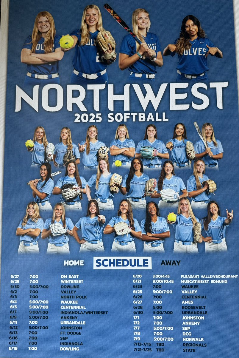 Lots of games this week!!! Let’s Go!!! 

6.16 @ SEP 7pm
6.17 @ Indianola 7:15pm
6.19 vs. Dowling @ NW 7pm
6.20 vs. Pleasant Valley @ NW 3pm
          vs. Bondurant @ NW 4:45pm
6.21 vs. Muscatine @ NW 9am
         vs. St. Edmund @ NW 10:45am