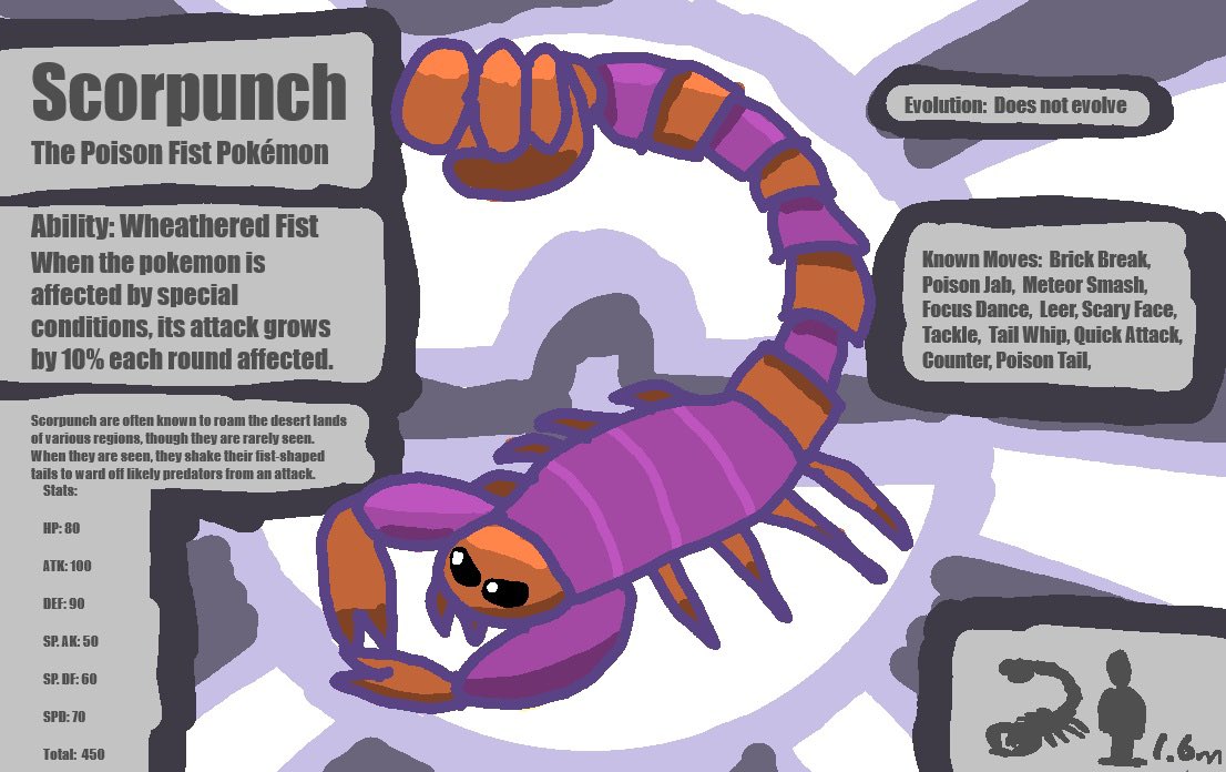 Proud of this! I had an idea for a fakemon and wanted to share it! This is a fully fleshed out design. Shoutout to <a href="/Truegreen7/">Ron</a> for inspiring my desire to draw this fakemon! Let’s hope more come down the way.