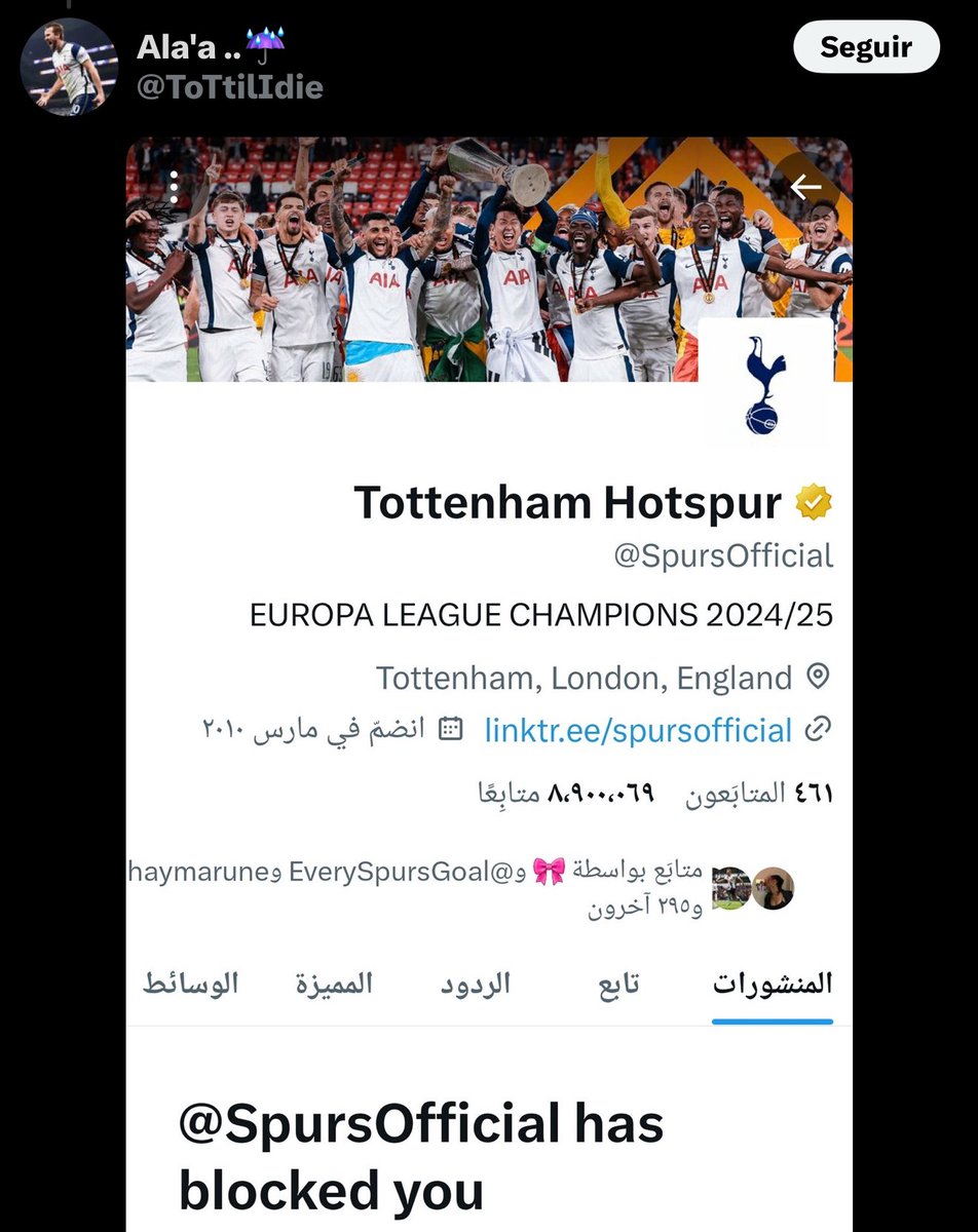 Leyla Hamed (@leylahamed) on Twitter photo Tottenham Hotspur <a href="/SpursOfficial/">Tottenham Hotspur</a> has been blocking dozens of its own fans lately. What do they all have in common?
They’re pro-Palestine.
Supporters who spoke up against genocide are being silenced by the very club they love. Tottenham Hotspur <a href="/SpursOfficial/">Tottenham Hotspur</a> has been blocking dozens of its own fans lately. What do they all have in common?
They’re pro-Palestine.
Supporters who spoke up against genocide are being silenced by the very club they love.