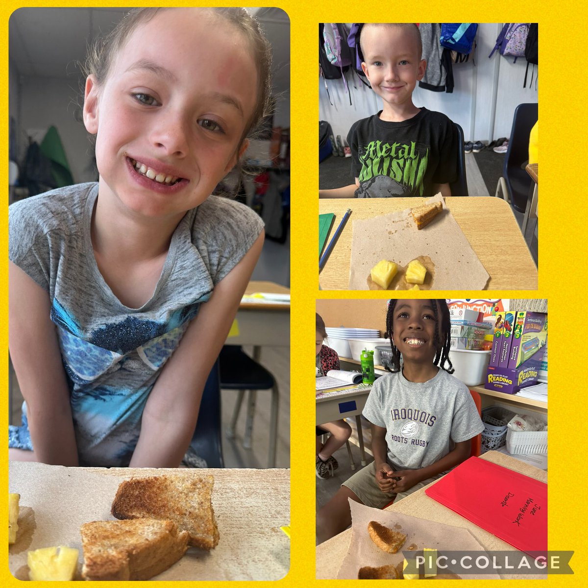 LeeThomas99's tweet photo. Students voted how to spend our First place winning $$ from the Great Grain Race and chose grilled cheese sandwiches!! Bonus-fresh pineapple 🍍 https://t.co/gVPePFQoVL