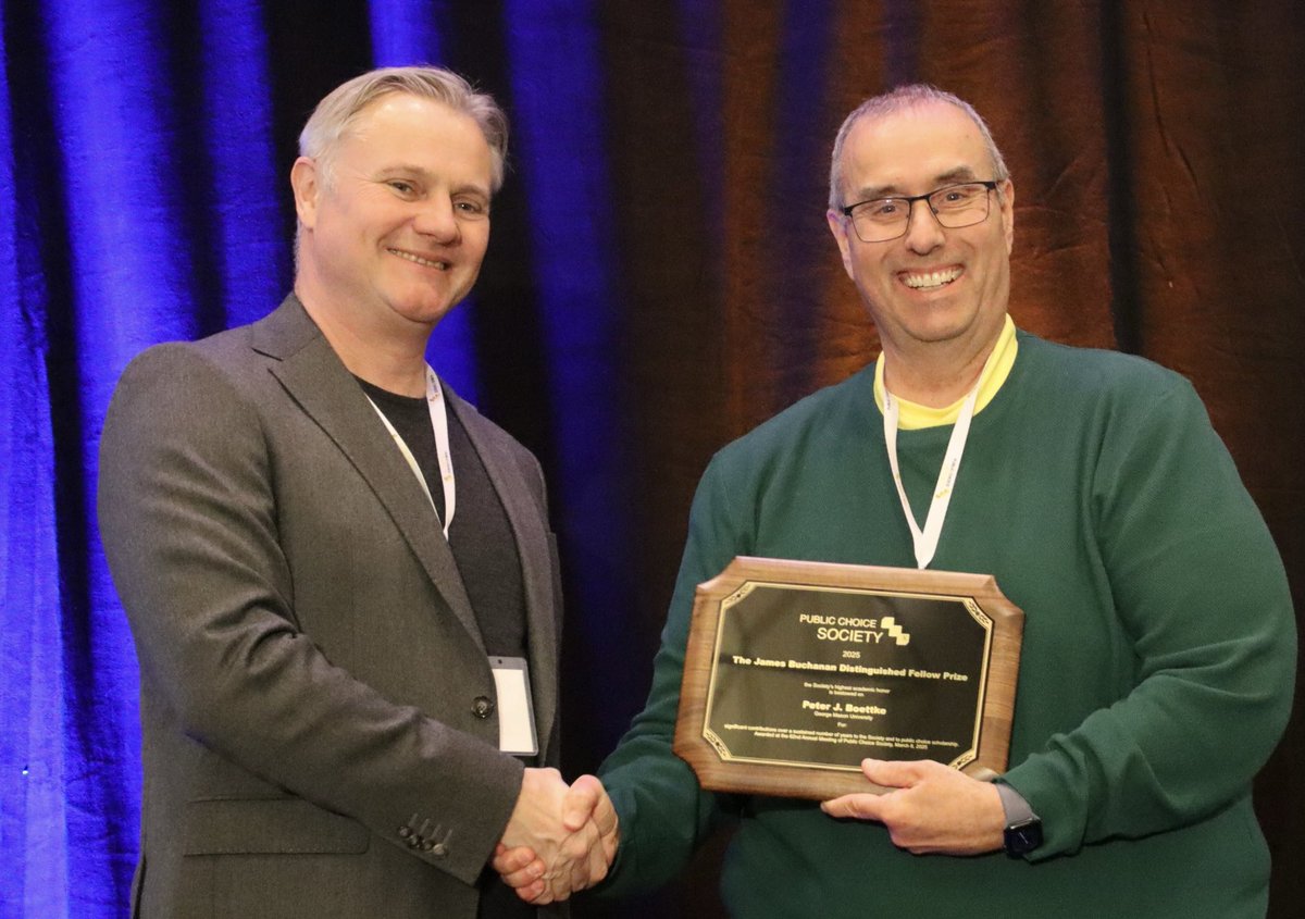 Peter Boettke (@peterboettke) on Twitter photo At PCS meetings in March 2025 I received the James M Buchanan Distinguished Fellow Award. I recently finished editing my talk for that occasion detailing the work of our research team <a href="/HayekProgram/">Hayek Program</a> over last two decades … papers.ssrn.com/sol3/papers.cf… At PCS meetings in March 2025 I received the James M Buchanan Distinguished Fellow Award. I recently finished editing my talk for that occasion detailing the work of our research team <a href="/HayekProgram/">Hayek Program</a> over last two decades … papers.ssrn.com/sol3/papers.cf…