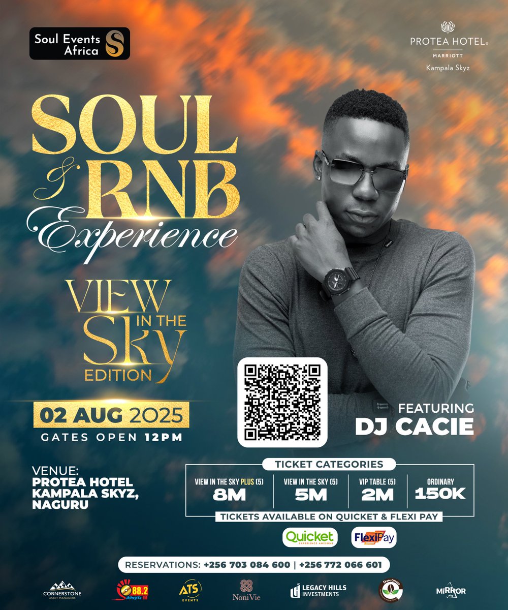 Soul Events Africa (@souleventsafric) on Twitter photo Bringing smooth blends and soulful energy to the Soul & RnB Experience, #ViewInTheSkies Edition!
Get ready to vibe, dance, and lose yourself in the rhythm with <a href="/Deejaycacie256/">Deejay Cacie</a>
Get your early bird ticket here: quicket.co.ug/events/317941-โฆ Bringing smooth blends and soulful energy to the Soul & RnB Experience, #ViewInTheSkies Edition!
Get ready to vibe, dance, and lose yourself in the rhythm with <a href="/Deejaycacie256/">Deejay Cacie</a>
Get your early bird ticket here: quicket.co.ug/events/317941-โฆ