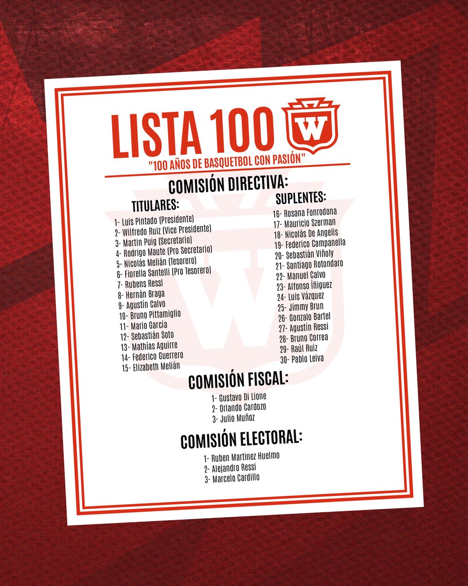 📣 Llamado a elecciones
Este jueves 19 de junio te esperamos de 15 a 19 hs para acompañar un nuevo capítulo en nuestra historia.

Presentamos una lista única, la Lista 100, bajo el lema:
 “100 años de básquetbol con pasión”