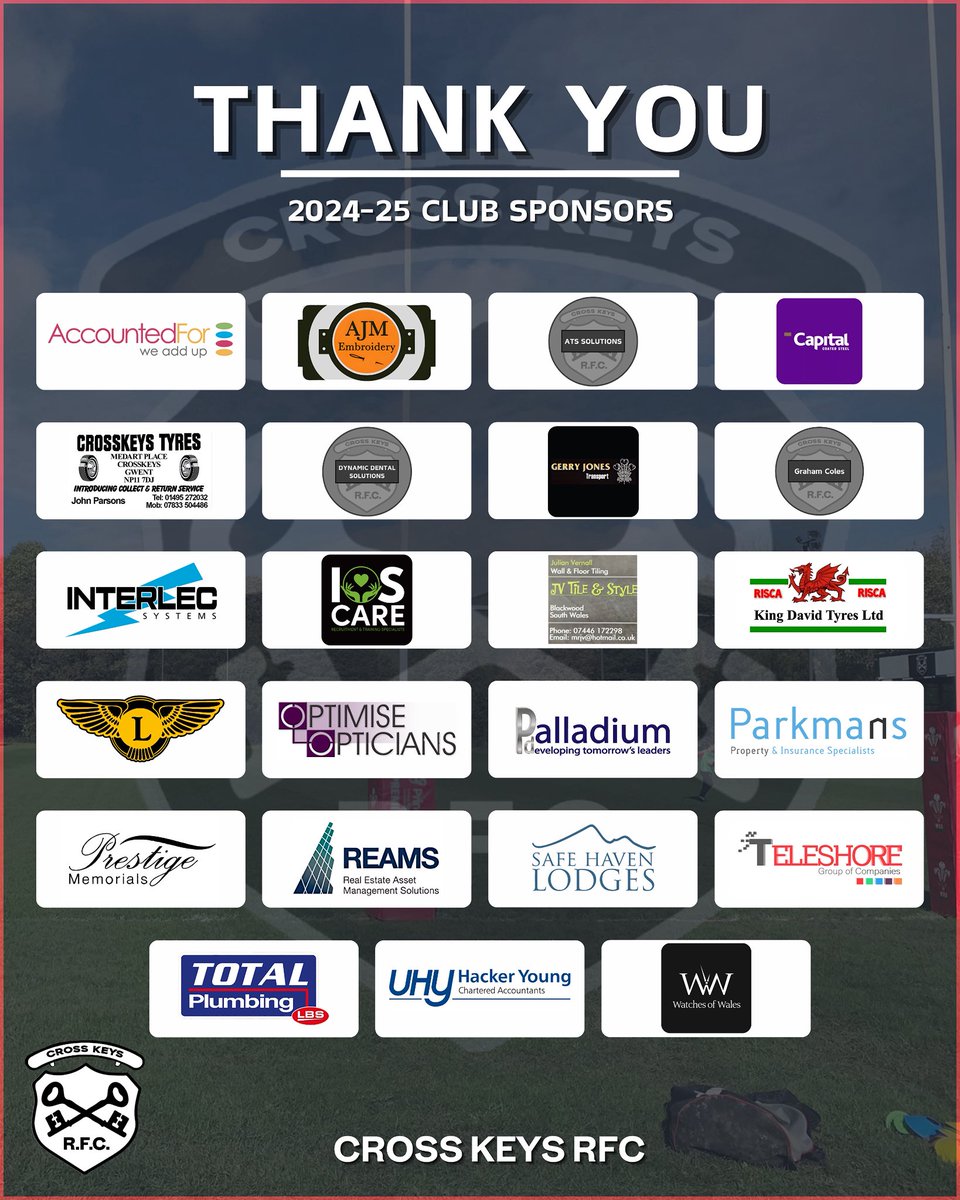 Cross Keys RFC (@crosskeysrfc) on Twitter photo ๐ง๐๐๐ก๐ ๐ฌ๐ข๐จ ๐
With the season over, we would like to take this opportunity to thank our club sponsors for all their support this season.
To explore our packages for the 2025/26 campaign reach out to us on crosskeysrfc@btinternet.com to find out more.
#UpTheKeys ๐๏ธ ๐ง๐๐๐ก๐ ๐ฌ๐ข๐จ ๐
With the season over, we would like to take this opportunity to thank our club sponsors for all their support this season.
To explore our packages for the 2025/26 campaign reach out to us on crosskeysrfc@btinternet.com to find out more.
#UpTheKeys ๐๏ธ
