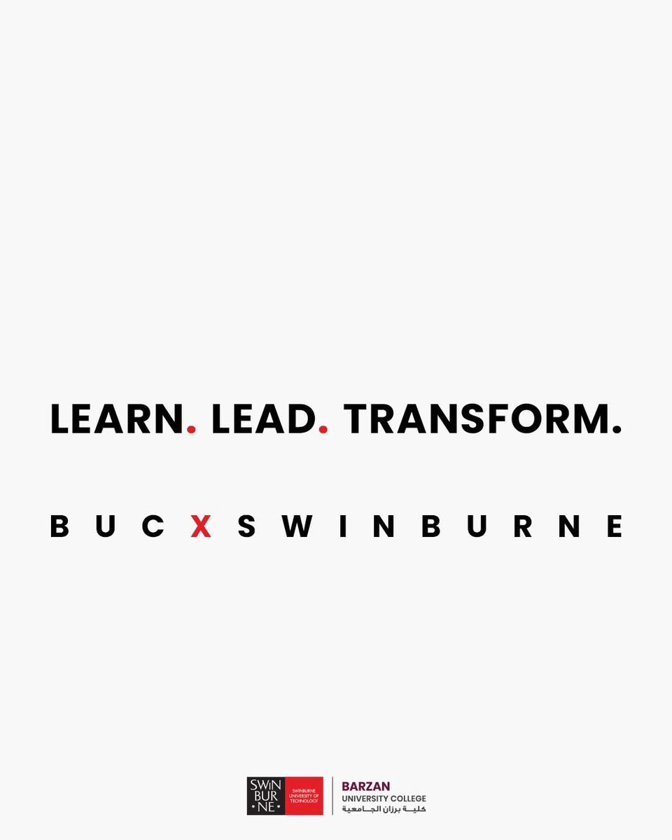 BarzanUC's tweet image. Learn. Lead. Transform.

Our student journey is rooted in these three pillars. Through the BUC × Swinburne partnership, students in Qatar now have access to internationally ranked degrees — right here at home.

#LearnLeadTransform #BUCxSwinburne #QatarEducation #GlobalCareers