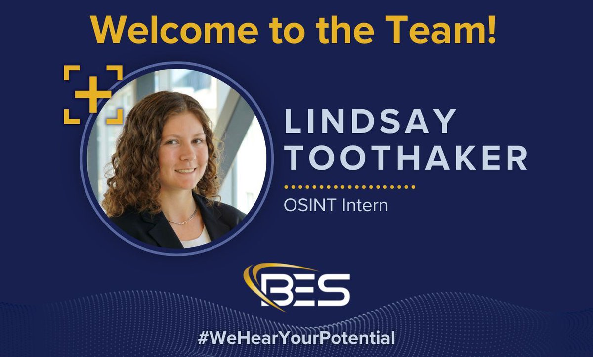 🎉 The BES team is excited to welcome Lindsay Toothaker, joining us as an #OSINT intern!

Lindsay is a rising senior majoring in Intelligence Analysis with a minor in Geography at James Madison University. 

Lindsay, welcome to the team! We're excited to see your impact!