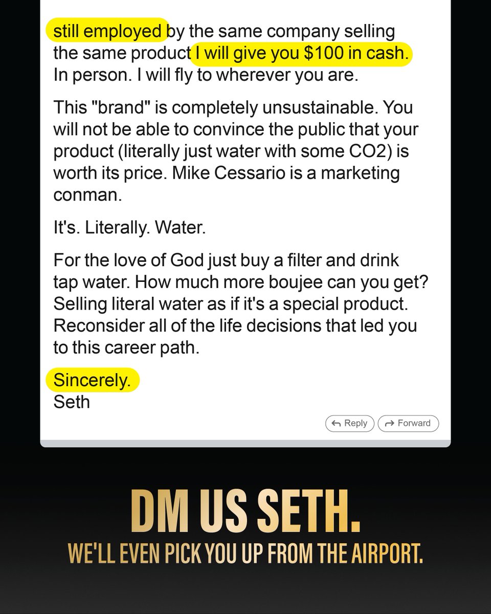 Seth owes us $100 in person as promised. Not only is Liquid Death not out of business, we are currently the #1 iced tea brand on Amazon and 4 of our new soda-flavored sparkling waters are in the Top 10 new flavors launched this year in the entire flavored sparkling industry.