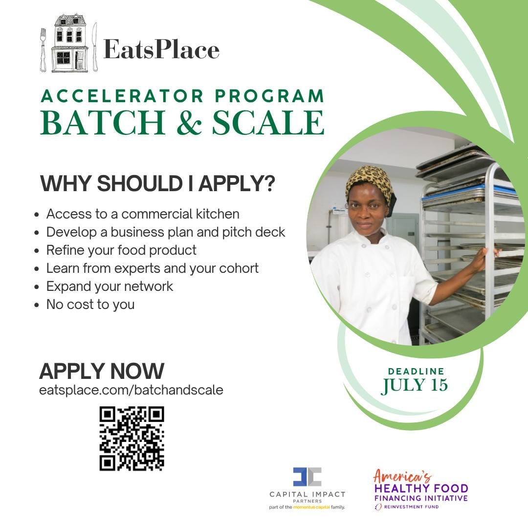Looking to batch and scale your business?

Join the 8-week cohort for food producers, manufacturers, and retailers.

EatsPlace is a Community Development Financial Institution with a food incubator and restaurant/bar accelerator lab.

Apply by 7/15
hubs.li/Q03sjvdy0