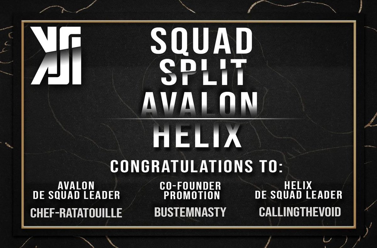 KSIGlobal's tweet photo. π¨ Big news in the squad scene: Avalon has split, and Helix is born! Congrats to Chef-Ratatouille, BustemNasty, and CallingTheVoid on their new roles. π What do you think this means for the future? #SquadSplit #HelixIsHere #LeadershipChanges https://t.co/QmfoctN22L