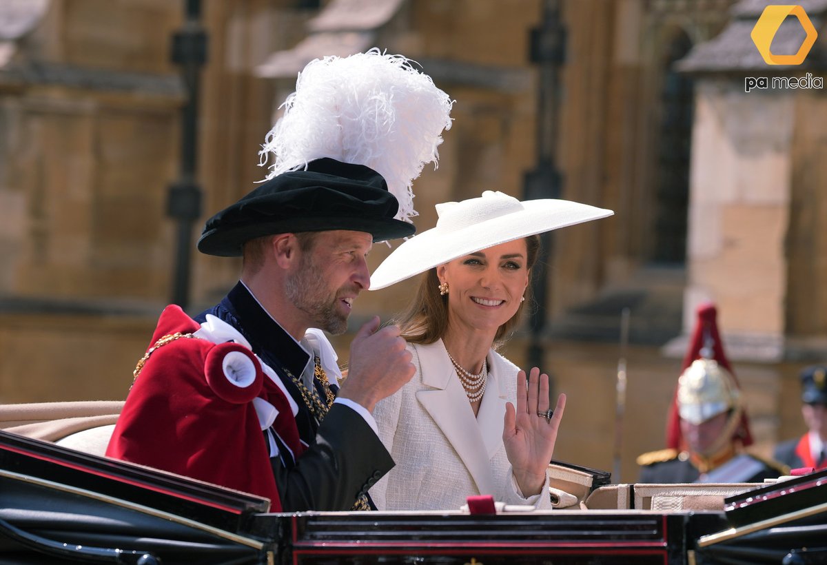 The Princess of Wales, alongside the Duchess of Edinburgh and Vice Admiral Sir Tim Laurence, watched the annual Order of the Garter Service from the Galilee porch at St George's Chapel, Windsor Castle, after missing last years event while receiving cancer treatment. #Royal