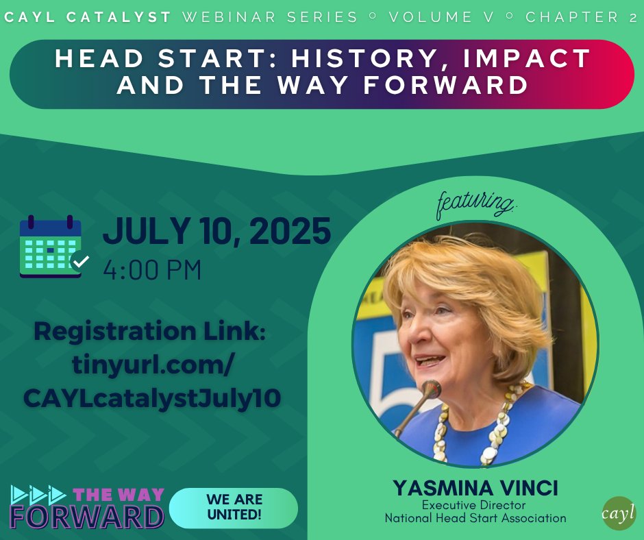 We are thrilled to welcome Yasmina Vinci - Executive Director of @natlheadstart to #CAYLCatalyst ! Don’t miss it—register now to join us! 🔗tinyurl.com/yepzf9x8