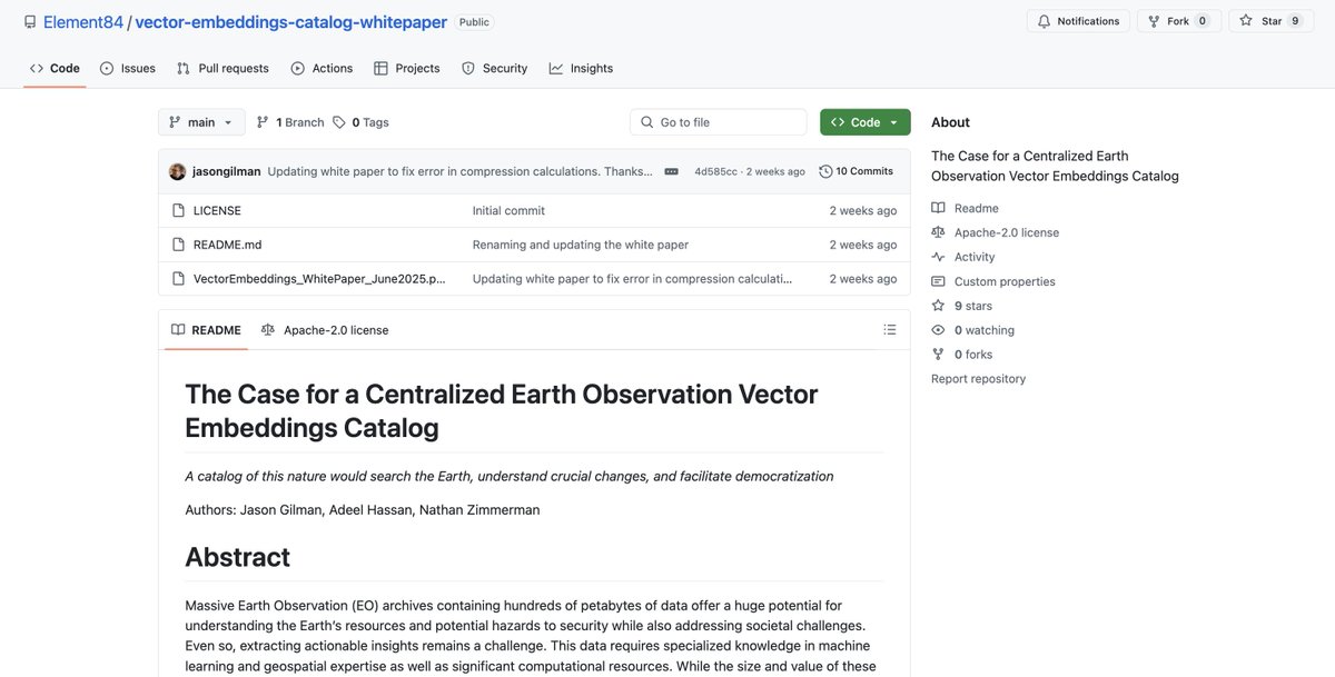 Element 84 (@element84) on Twitter photo Did you get a chance to read our latest white paper: The Case for a Centralized Earth Observation Vector Embeddings Catalog? 
In this blog we cover why we're so excited about this topic, and what makes it particularly relevant now: element84.com/machine-learni… Did you get a chance to read our latest white paper: The Case for a Centralized Earth Observation Vector Embeddings Catalog? 
In this blog we cover why we're so excited about this topic, and what makes it particularly relevant now: element84.com/machine-learni…