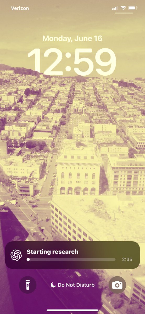 Nice touch <a href="/OpenAI/">OpenAI</a> 

Deep research progress on my phone after stepping away from my desktop only to find this on my iPhone lock screen 👌👌