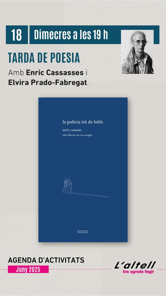 Aquest dimecres tindrem a l'Enric Casasses amb la "La policia irà de bòlit " amb <a href="/lafabregat/">Elvira Prado-Fabregat</a> 
⏰️ 19h
Ens hi veiem!