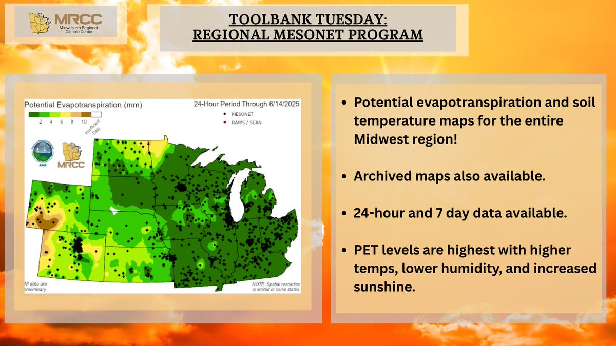 PET is an important measurement when it comes to water loss, evaporation, and irrigation in agriculture.

Our RMP maps may help anyone in agriculture gauge the water requirements of crops and plants heading into summer. 

RMP Maps ➡️mrcc.purdue.edu/RMP