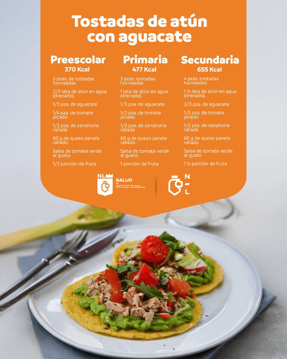 ¿Buscas una opción rica y saludable para el lunch? 🥑🐟
Prepara tostadas de atún con aguacate: fáciles, nutritivas y les encantan.

Alimentar bien también es educar. 👧🧒🍽️