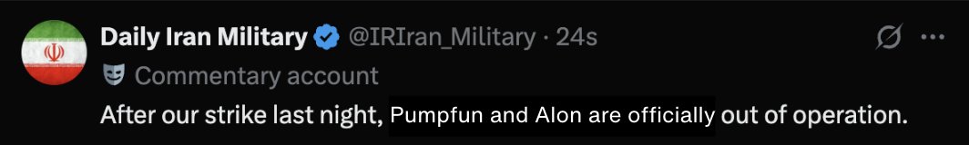 Iran Military commenting on Pump fun being taken off X....