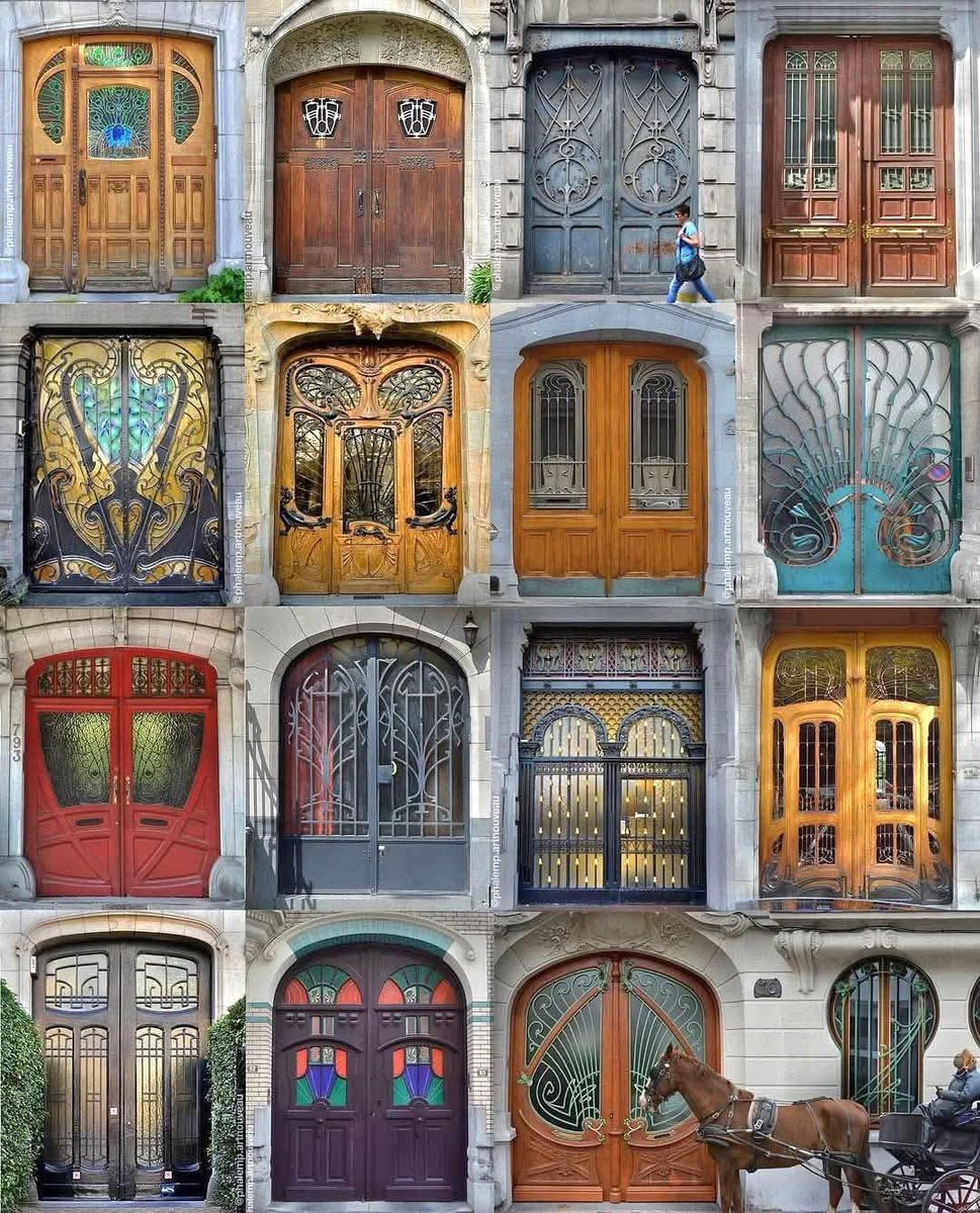 Collection of beautiful Art Nouveau entrance doors from the 1900s.