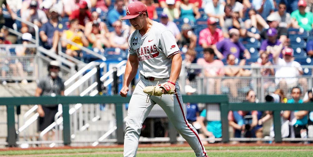 Eric Sorenson (@stitch_head) on Twitter photo In case you're wondering, the last no-hitter at the CWS was Jim Wixson of <a href="/OSUBaseball/">OSU Cowboy Baseball</a> in 1960. Gage Wood is six outs from that for <a href="/RazorbackBSB/">Arkansas Baseball</a>. Hogs still lead Murray St 3-0 thru seven frames.
@D1Baseball
<a href="/sec_baseball/">Sec Baseball</a> In case you're wondering, the last no-hitter at the CWS was Jim Wixson of <a href="/OSUBaseball/">OSU Cowboy Baseball</a> in 1960. Gage Wood is six outs from that for <a href="/RazorbackBSB/">Arkansas Baseball</a>. Hogs still lead Murray St 3-0 thru seven frames.
@D1Baseball
<a href="/sec_baseball/">Sec Baseball</a>