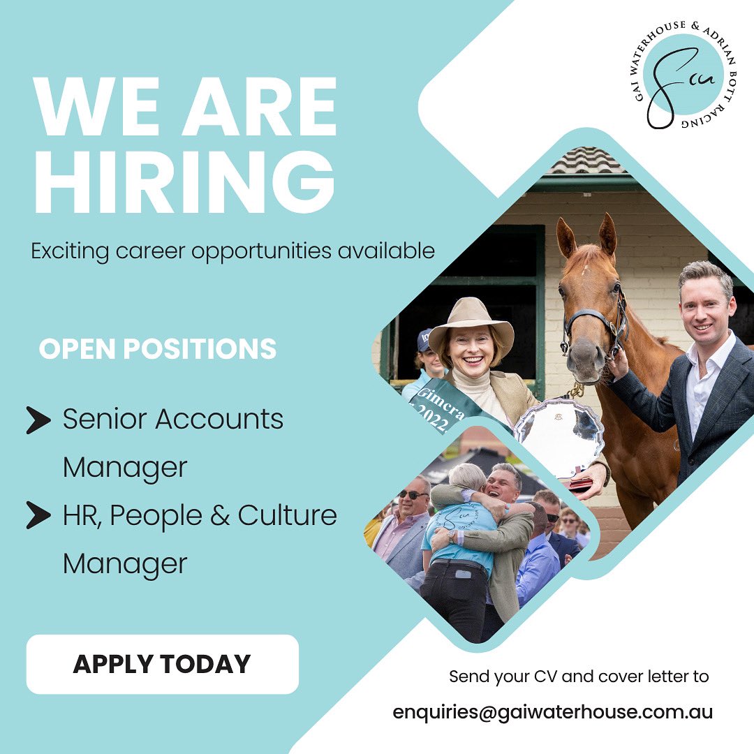 📣 WE ARE HIRING 📣 

Exciting career opportunities await you at one of Australia’s most iconic racing stables 🐎

🔷 SENIOR ACCOUNTS MANAGER
In this role, you’ll play a vital part in keeping the financial wheels turning behind the scenes of a fast-paced, high-profile stable.