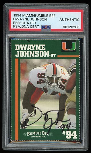 David Peck (@dpeck100) on Twitter photo The 1994 Miami Hurricanes Bumble Bee signed in college Dwayne Johnson is an unbelievably cool card The 1994 Miami Hurricanes Bumble Bee signed in college Dwayne Johnson is an unbelievably cool card