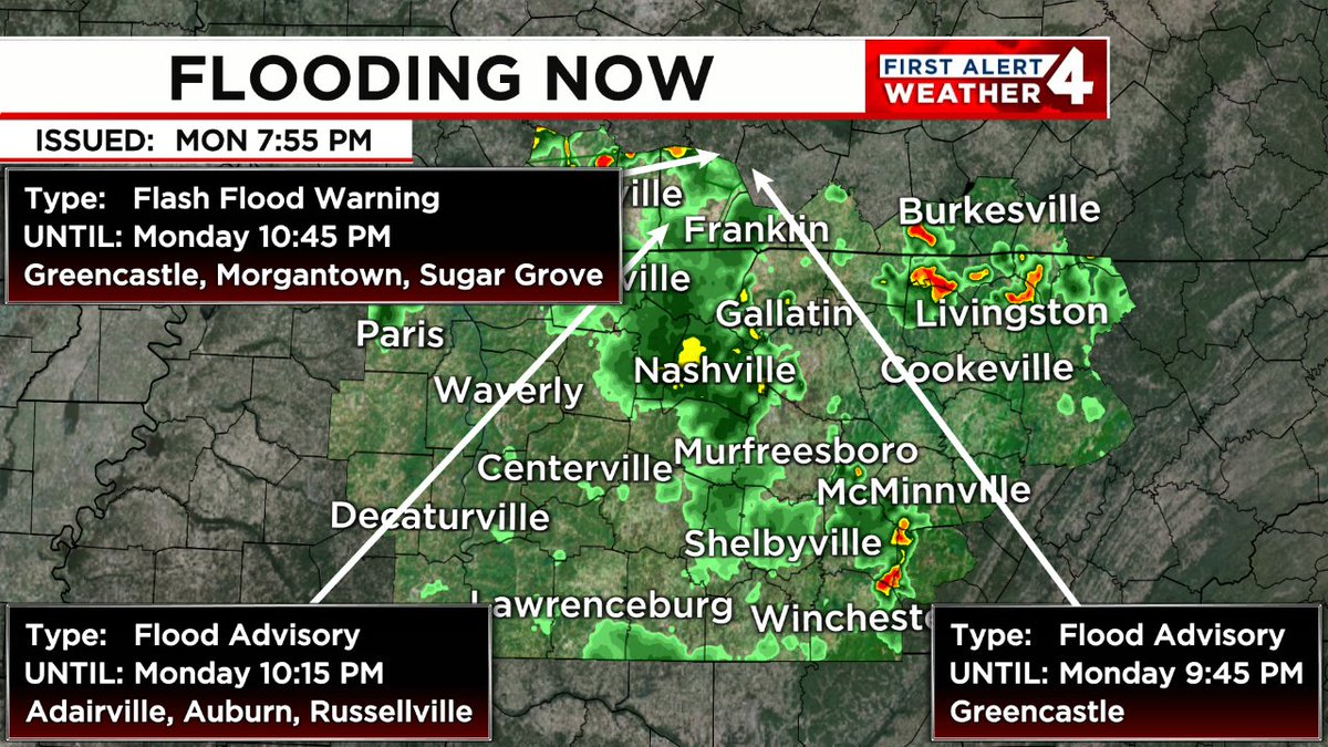 FLOODING IS OCCURRING.  Turn around, don't drown!  In the event of rising water, seek higher ground immediately.  Tune to WSMV4 for the latest on this dangerous situation. #FirstAlert