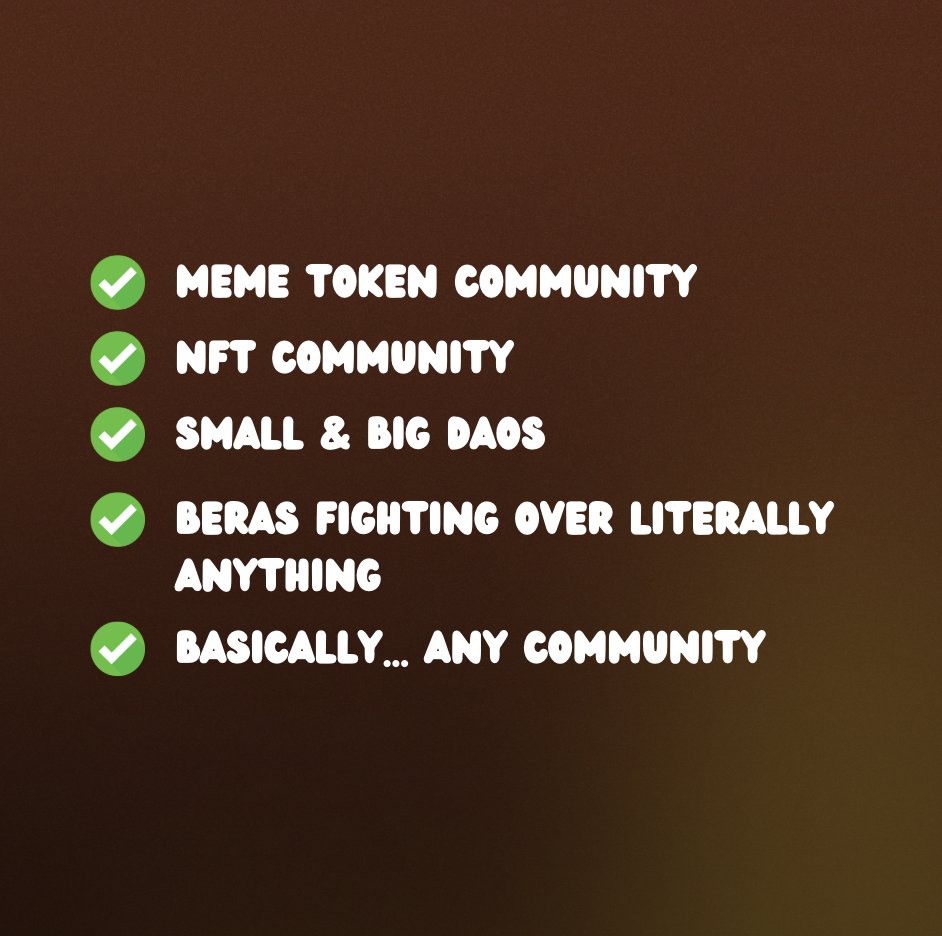 BeraVote ๐ปโ๏ธ | Formerly QuickSnap (@beravote) on Twitter photo Governance is not just for big protocols.
Itโs for communities of all sizes.
If you make decisions together, you need a tool like <a href="/BeraVote/">BeraVote ๐ปโ๏ธ | Formerly QuickSnap</a> Governance is not just for big protocols.
Itโs for communities of all sizes.
If you make decisions together, you need a tool like <a href="/BeraVote/">BeraVote ๐ปโ๏ธ | Formerly QuickSnap</a>