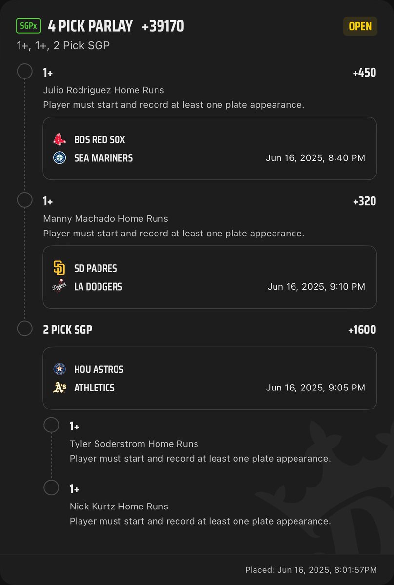 Late night lay. Bet all of these singles at .3u each also. .1u on the parlay