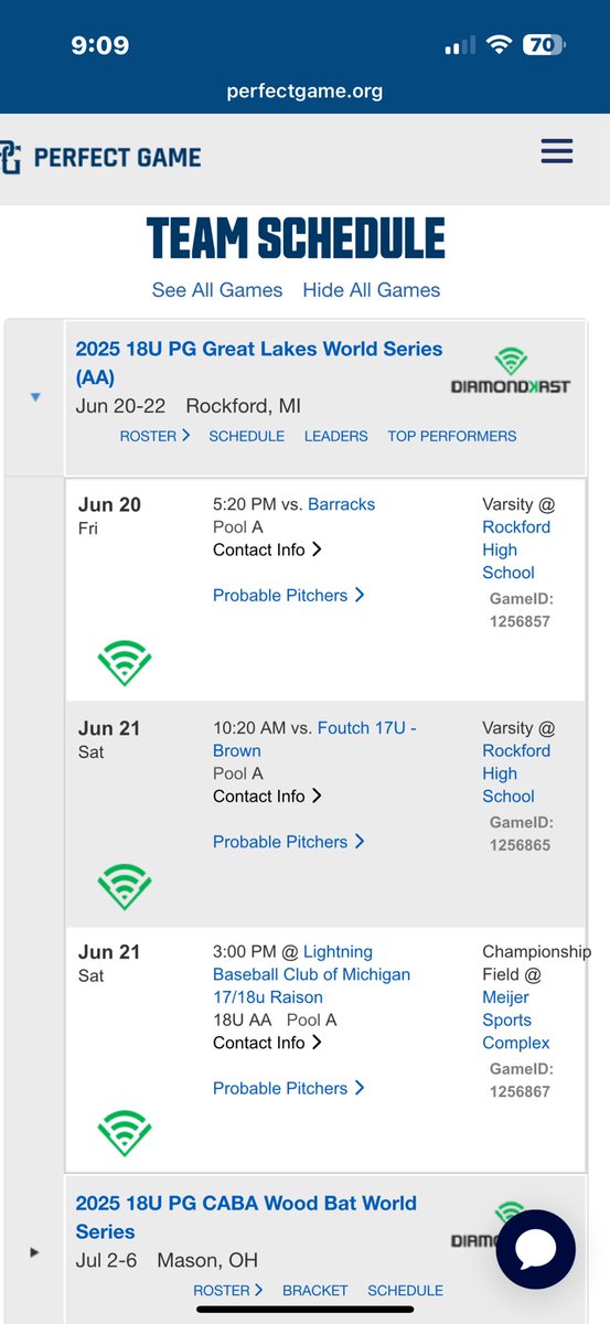 Bandits Schedule
Perfect Game 2025 18U Great Lakes World Series