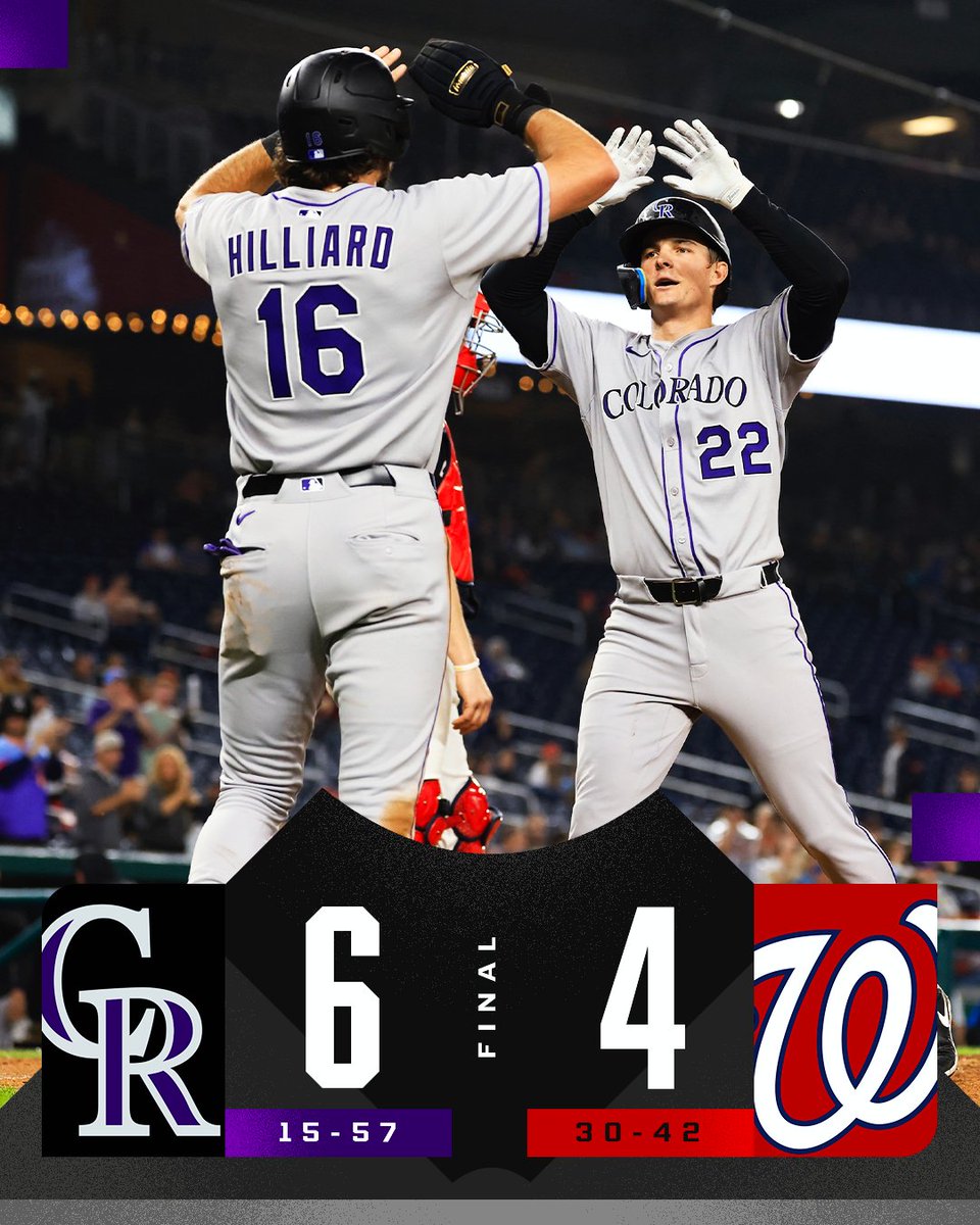 MLB's tweet image. Hunter Goodman and Mickey Moniak homer in the 9th inning for a @Rockies comeback win!