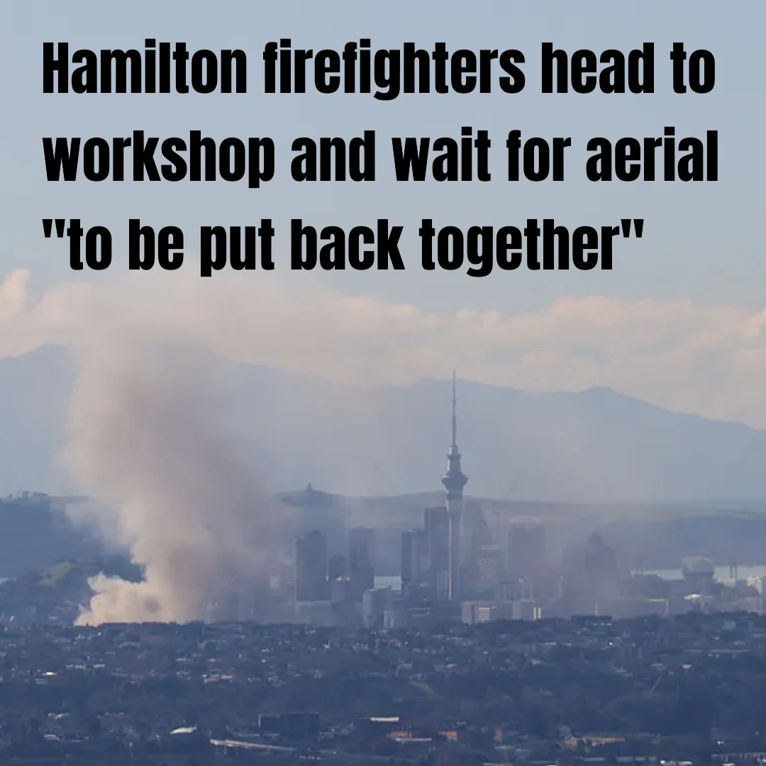 NZPFU's tweet photo. Hamilton firefighters have confirmed to the NZPFU they are making their way to the workshop to wait for their aerial appliance "to be put back together" to respond to Auckland fire.
📷 PHOTO CREDIT: Stuff https://t.co/wQfmorbLxd