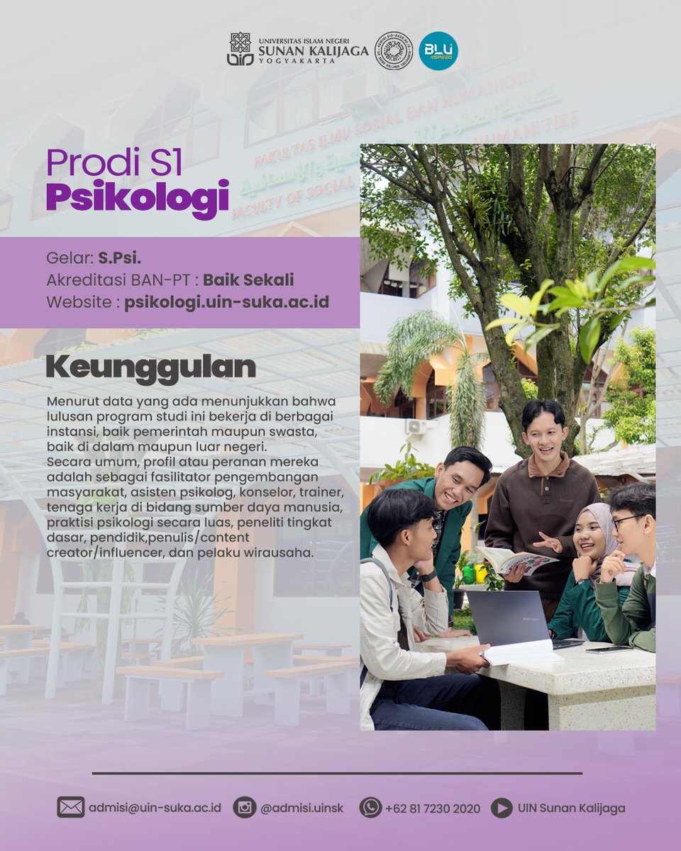 Fakultas Ilmu Sosial dan Humaniora (Fishum) punya 3 prodi keren yang siap bikin kamu jadi anak muda sosial-humaniora yang beda. 

Informasi PMB UIN Sunan Kalijaga, kunjungi laman admisi.uin-suka.ac.id dan join Telegram Channel PMBS1UINSK.