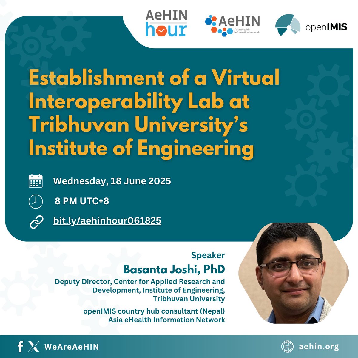 Asia eHealth Information Network (@weareaehin) on Twitter photo Join this week's AeHIN-openIMIS webinar on ๐ช๐ฒ๐ฑ๐ป๐ฒ๐๐ฑ๐ฎ๐, ๐๐๐ป๐ฒ ๐ญ๐ด, ๐ฎ๐ ๐ด:๐ฌ๐ฌ ๐ฃ๐ ๐จ๐ง๐+๐ด! ๐งโ๐ป
In this webinar, Prof. Basanta Joshi will speak about the ๐น๐ฎ๐๐ป๐ฐ๐ต ๐ผ๐ณ ๐ฎ ๐น๐ผ๐ฐ๐ฎ๐น ๐ถ๐ป๐๐ฒ๐ฟ๐ผ๐ฝ๐ฒ๐ฟ๐ฎ๐ฏ๐ถ๐น๐ถ๐๐ ๐น๐ฎ๐ฏ aligned with the standards and Join this week's AeHIN-openIMIS webinar on ๐ช๐ฒ๐ฑ๐ป๐ฒ๐๐ฑ๐ฎ๐, ๐๐๐ป๐ฒ ๐ญ๐ด, ๐ฎ๐ ๐ด:๐ฌ๐ฌ ๐ฃ๐ ๐จ๐ง๐+๐ด! ๐งโ๐ป
In this webinar, Prof. Basanta Joshi will speak about the ๐น๐ฎ๐๐ป๐ฐ๐ต ๐ผ๐ณ ๐ฎ ๐น๐ผ๐ฐ๐ฎ๐น ๐ถ๐ป๐๐ฒ๐ฟ๐ผ๐ฝ๐ฒ๐ฟ๐ฎ๐ฏ๐ถ๐น๐ถ๐๐ ๐น๐ฎ๐ฏ aligned with the standards and
