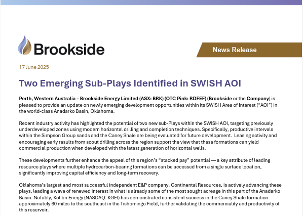 BrooksideEnergy's tweet photo. $BRK Brookside Energy - Exciting news as we identify new development opportunities!
π‘ Two emerging sub-Plays in our SWISH AOI highlight potential for commercial production.
Stay tuned for updates! https://t.co/emNz0IfApY #BrooksideEnergy #GrowProduction #BuildScale #ReturnCapital