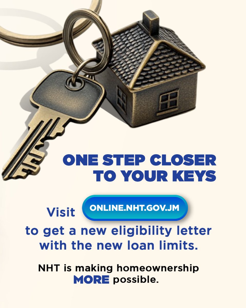 📣 Big news for homebuyers!
NHT's updated Homebuyer Loan limits to make it more possible to own your home:
🏠 Individual: Up to $9M
🏠 Homes ≤ $14M: Up to $12M
👥 2 buyers: Up to $17M
👥 3 buyers: Up to $23M
Check your eligibility 👉 online.nht.gov.jm

#HomebuyerLoans #NHT