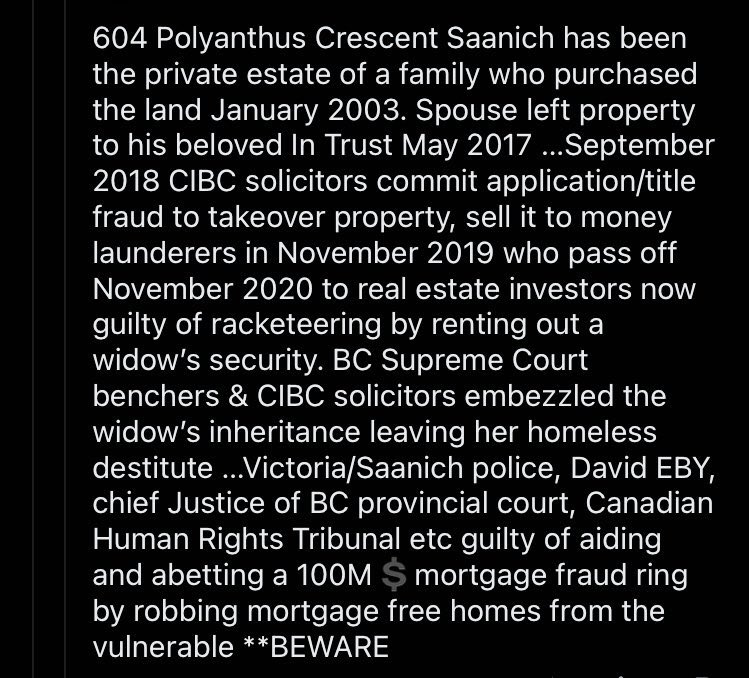 My family, destroyed by outrageous FRAUD, victim continuously comes forward to be irreparably harmed by collusion, hate, brutality, malice, excessive force, refusal of service by PUBLIC SERVANTS <a href="/ChiefManak/">Del Manak</a> <a href="/ChiefDuthie/">Dean Duthie</a> <a href="/WestshoreRCMP/">West Shore RCMP</a> <a href="/iiobc/">IIOBC</a>

LISTEN ℹ️ youtu.be/cqqKVC53c7Y?si…
