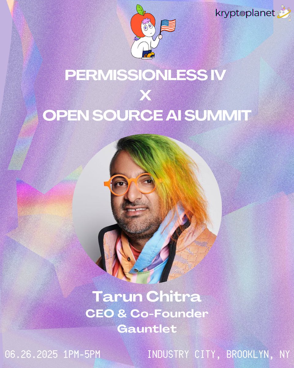 I'm curious to see what <a href="/tarunchitra/">Tarun Chitra</a>'s hair color will be at Open Source AI Summit NY! 👀 Excited to hear from Tarun at <a href="/gauntlet_xyz/">Gauntlet</a> on the topic of "Optimizing Rewards in the age of DeepSeek" 🤖

Join us on June 26th 1pm-5:30pm for an AI infusion!

universe.com/events/permiss…