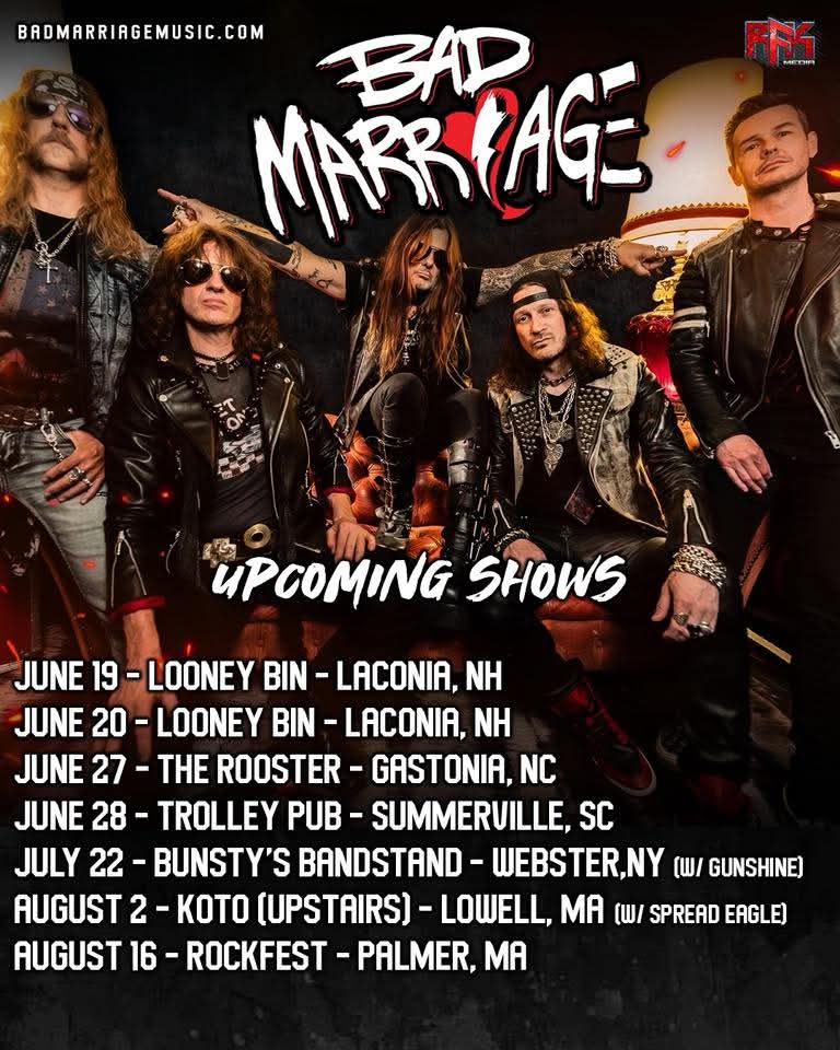 More Dates !!!
NH, NC, SC, and MA. Come check us out!
#RockandRoll 
#OriginalMusic 
#Boston 
🤘🔥🎸🎙🎸🔥🤘
badmarriagemusic.com