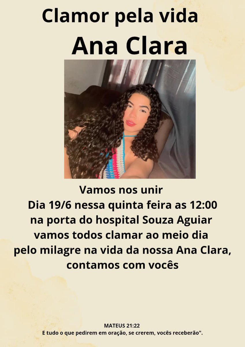 Conto com a presença de vocês, vamos clamar pela vida da Ana Clara… Enquanto há vida, há esperança!!! 🙏😭❤️