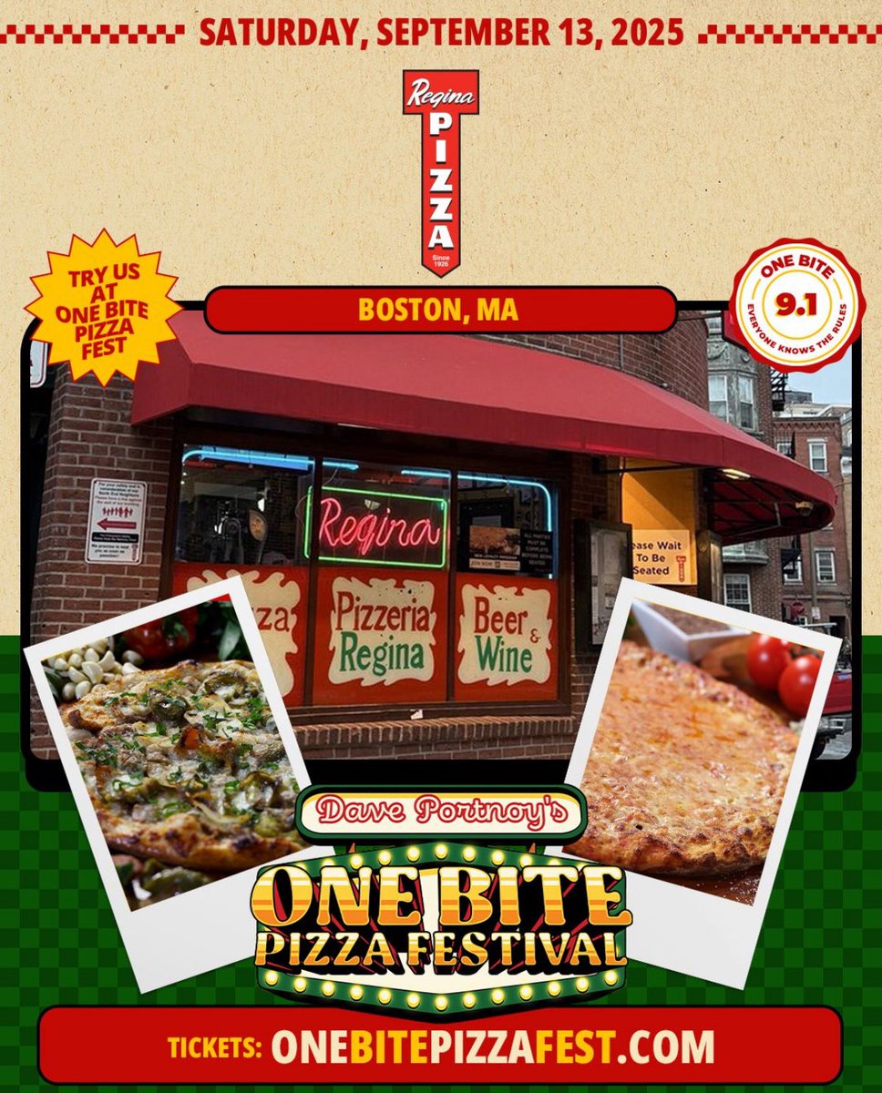We’re going to @OneBitePizzaFest! Join us for Year 3 of the greatest gathering of pizzerias ever in NYC on September 13th handpicked by
@StoolPresidente! Tickets go on sale this Friday at 10AM. All tickets will sell out. Register now for pre-sale at OneBitePizzaFest.com