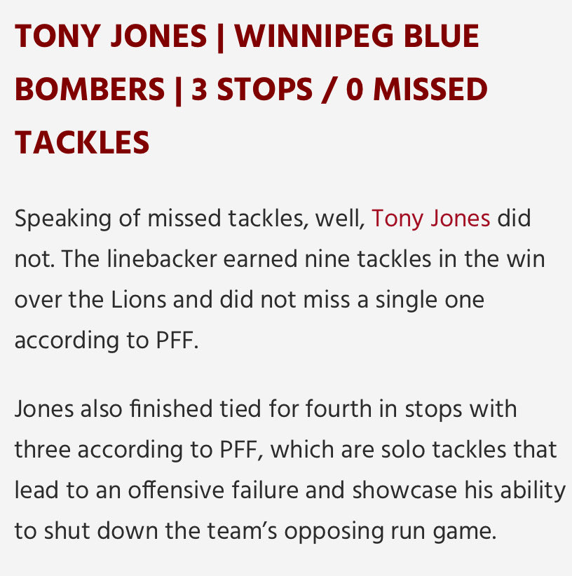 PFF stats week 2 #CFL #LCF #Bombers ⁦<a href="/_tjonesss/">Tony Jones</a>⁩
