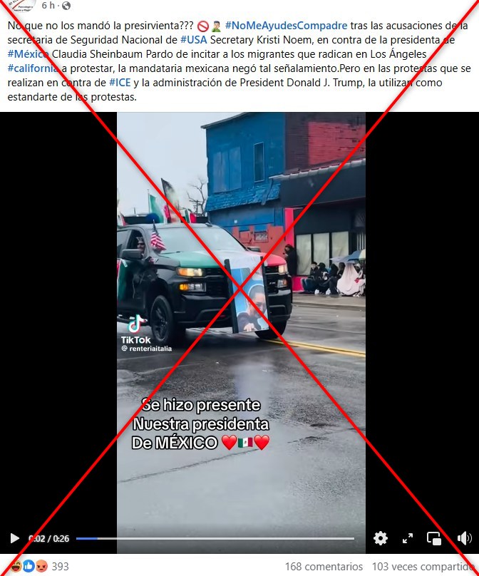 🇺🇸 ¿Una foto de la presidenta mexicana, Claudia Sheinbaum, fue usada como "estandarte" en las protestas migratorias en Los Ángeles, en junio de 2025?

❌ No. La escena se captó un mes antes, en un desfile por el 5 de Mayo en Detroit.

➡️ u.afp.com/SheinbaumProte…