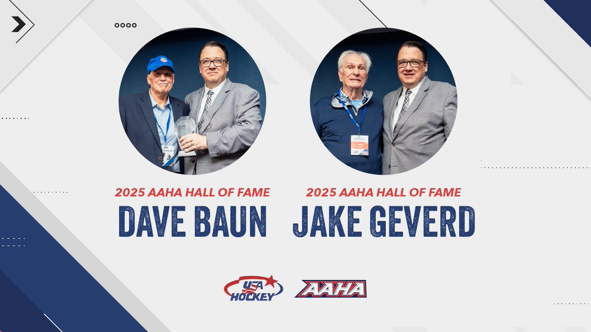Congratulations to our 2025 AAHA Hall of Fame inductees - Dave Baun and Jake Geverd!

#Hockey | #HockeyIsForEveryone | #USAHockey | #AtlanticDistrict