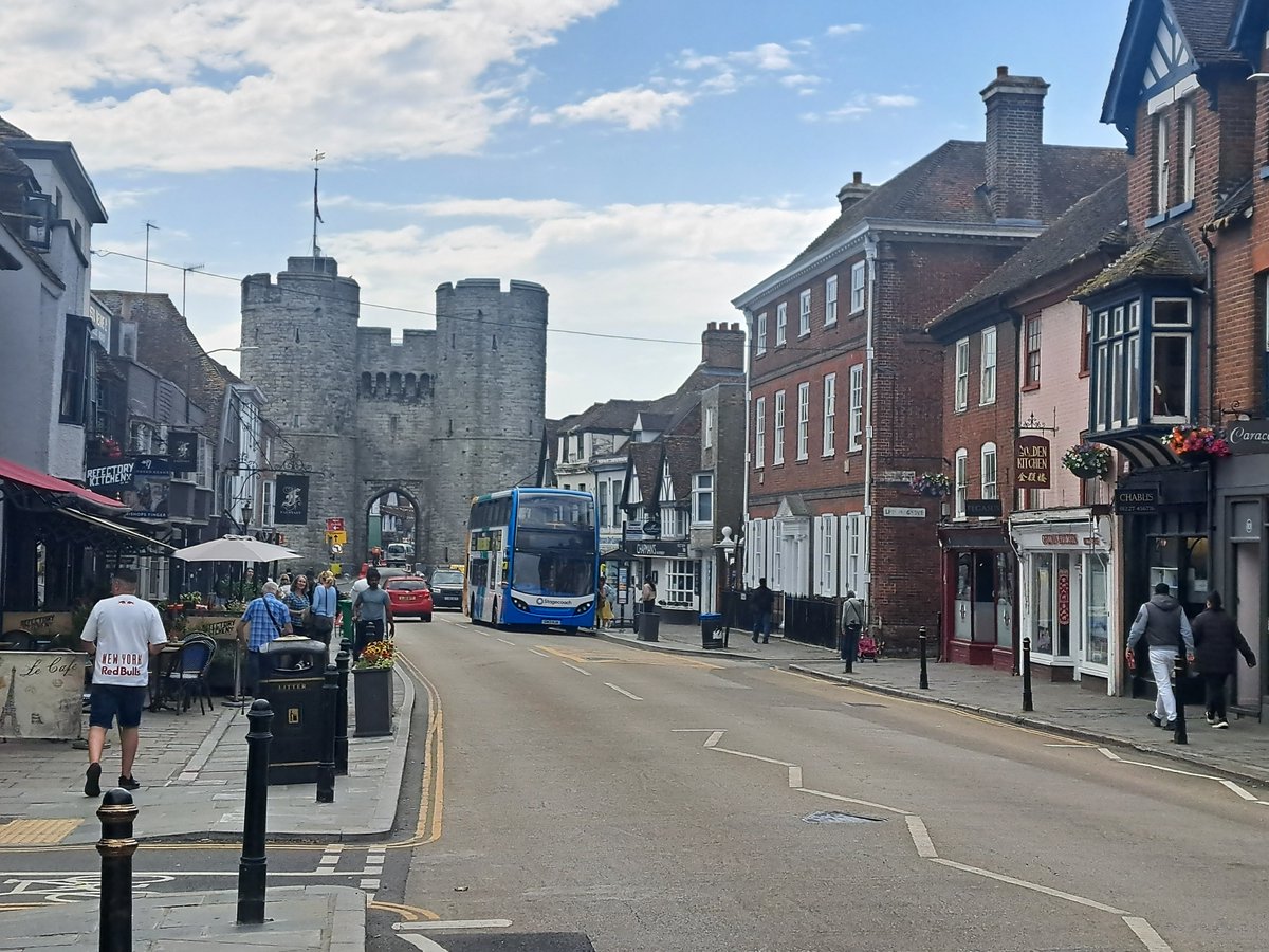 A Very Nice Quiet View with a bus Route UNI using a normal bus as fleetnumber 15903 which is a bus type Enviro 400 Scania N230UD around at St Dunstan’s Westgate Towers in Canterbury, East Kent. Taken around 10:44am. 12/06/2025