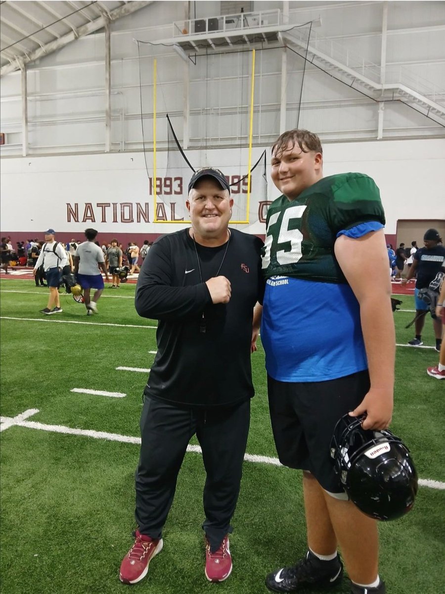 MichaleMoglia's tweet photo. Had a great time on the 11th at FSU. Would like to thank @CoachHand for all the advice given, including the players, for giving me things to work on. I can't wait to go there again. I hope I can keep in contact with the coaches. #GONOLES @Coach_SmithRHS @RHSPanthersFB https://t.co/DYODsi0761