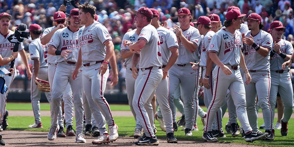 Eric Sorenson (@stitch_head) on Twitter photo For only the third time ever and the first time since 1960, a no-hitter has taken place at the #CollegeWorldSeries. <a href="/RazorbackBSB/">Arkansas Baseball</a>'s Gage Wood no-hits Murray St. with 19 punchouts in a 3-0 victory.
<a href="/d1baseball/">D1Baseball</a>
<a href="/sec_d1baseball/">SEC on D1Baseball</a> For only the third time ever and the first time since 1960, a no-hitter has taken place at the #CollegeWorldSeries. <a href="/RazorbackBSB/">Arkansas Baseball</a>'s Gage Wood no-hits Murray St. with 19 punchouts in a 3-0 victory.
<a href="/d1baseball/">D1Baseball</a>
<a href="/sec_d1baseball/">SEC on D1Baseball</a>