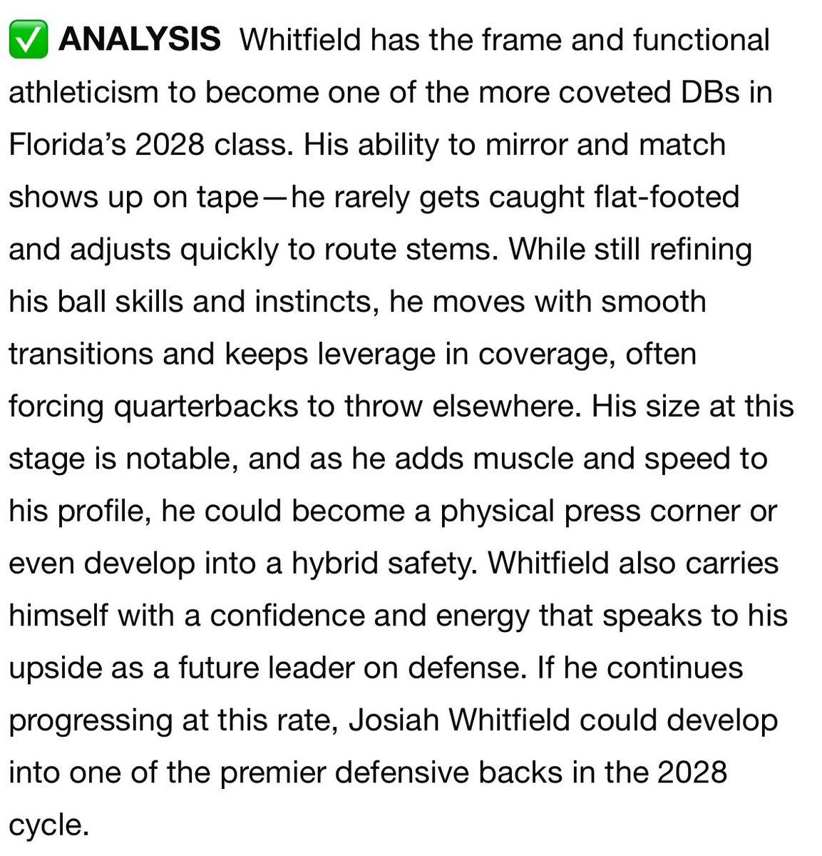 Josiah Whitfield (@jowhit_4) on Twitter photo This is what was said about me at the Troy camp ‼️
<a href="/CoachEGgreen/">Coach E.G. Green</a> <a href="/CoachWill850/">Coach Will</a> <a href="/DestinSharksFB/">DestinSharks_FB</a> <a href="/TheCarterlife35/">Dwayne Carter II™</a> <a href="/_Hollywood2/">🎭Hollywood🃏</a> <a href="/BorisLewis1970/">BORIS LEWIS</a> <a href="/PrepRedzoneFL/">Prep Redzone Florida</a> <a href="/PickSixPreviews/">Pick Six Previews</a> @On3Recruits <a href="/SunilSportsNews/">Sports News By Sunil Sunder Raj</a> <a href="/dowork_sports/">DoWork_Sports LLC</a> This is what was said about me at the Troy camp ‼️
<a href="/CoachEGgreen/">Coach E.G. Green</a> <a href="/CoachWill850/">Coach Will</a> <a href="/DestinSharksFB/">DestinSharks_FB</a> <a href="/TheCarterlife35/">Dwayne Carter II™</a> <a href="/_Hollywood2/">🎭Hollywood🃏</a> <a href="/BorisLewis1970/">BORIS LEWIS</a> <a href="/PrepRedzoneFL/">Prep Redzone Florida</a> <a href="/PickSixPreviews/">Pick Six Previews</a> @On3Recruits <a href="/SunilSportsNews/">Sports News By Sunil Sunder Raj</a> <a href="/dowork_sports/">DoWork_Sports LLC</a>