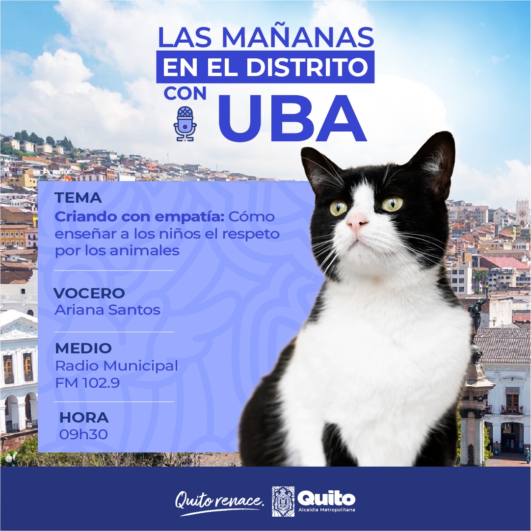 Unidad de Bienestar Animal Quito (@ubaquito) on Twitter photo 🎙️ #UBAenMedios | ¡No te lo pierdas! Este martes a las 9h30, sintoniza MQ Radio y acompáñanos en una entrevista especial con Ariana Santos, promotora de la UBA 🐾.
👉 Conoce como enseñar a tus niños el respeto hacia los animales.
#QuitoRenace
<a href="/pabelml/">Pabel Muñoz L.</a> 🎙️ #UBAenMedios | ¡No te lo pierdas! Este martes a las 9h30, sintoniza MQ Radio y acompáñanos en una entrevista especial con Ariana Santos, promotora de la UBA 🐾.
👉 Conoce como enseñar a tus niños el respeto hacia los animales.
#QuitoRenace
<a href="/pabelml/">Pabel Muñoz L.</a>