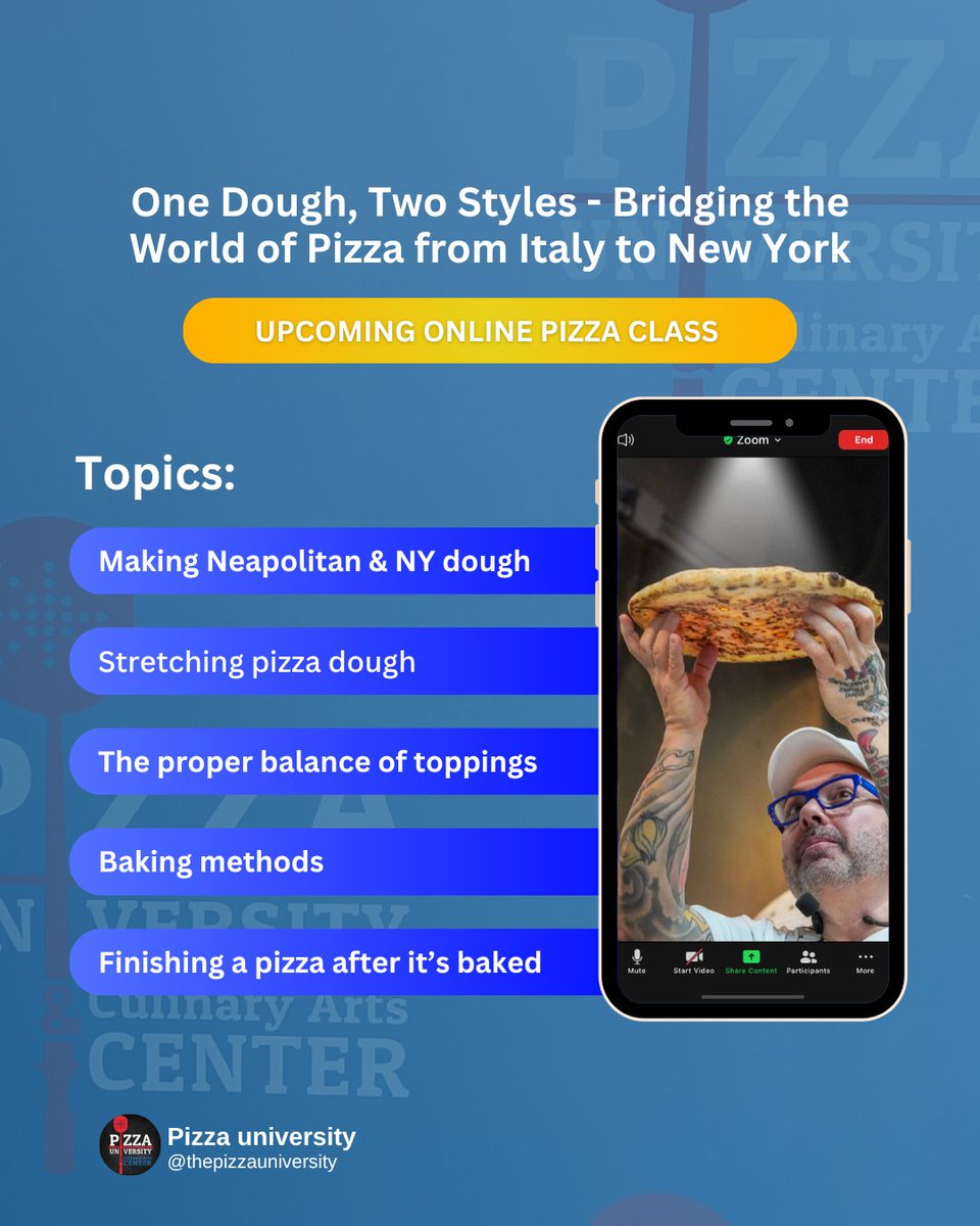PizzaUniv's tweet photo. 🍕 Our next #pizzaclass "One Dough, Two Styles: Bridging the World of Pizza from Italy to New York," with Chef Leo Spizzirri is your ticket to mastering two iconic pizza styles with a single dough recipe! https://t.co/3fQlQIsbmc https://t.co/VwBmzd717E