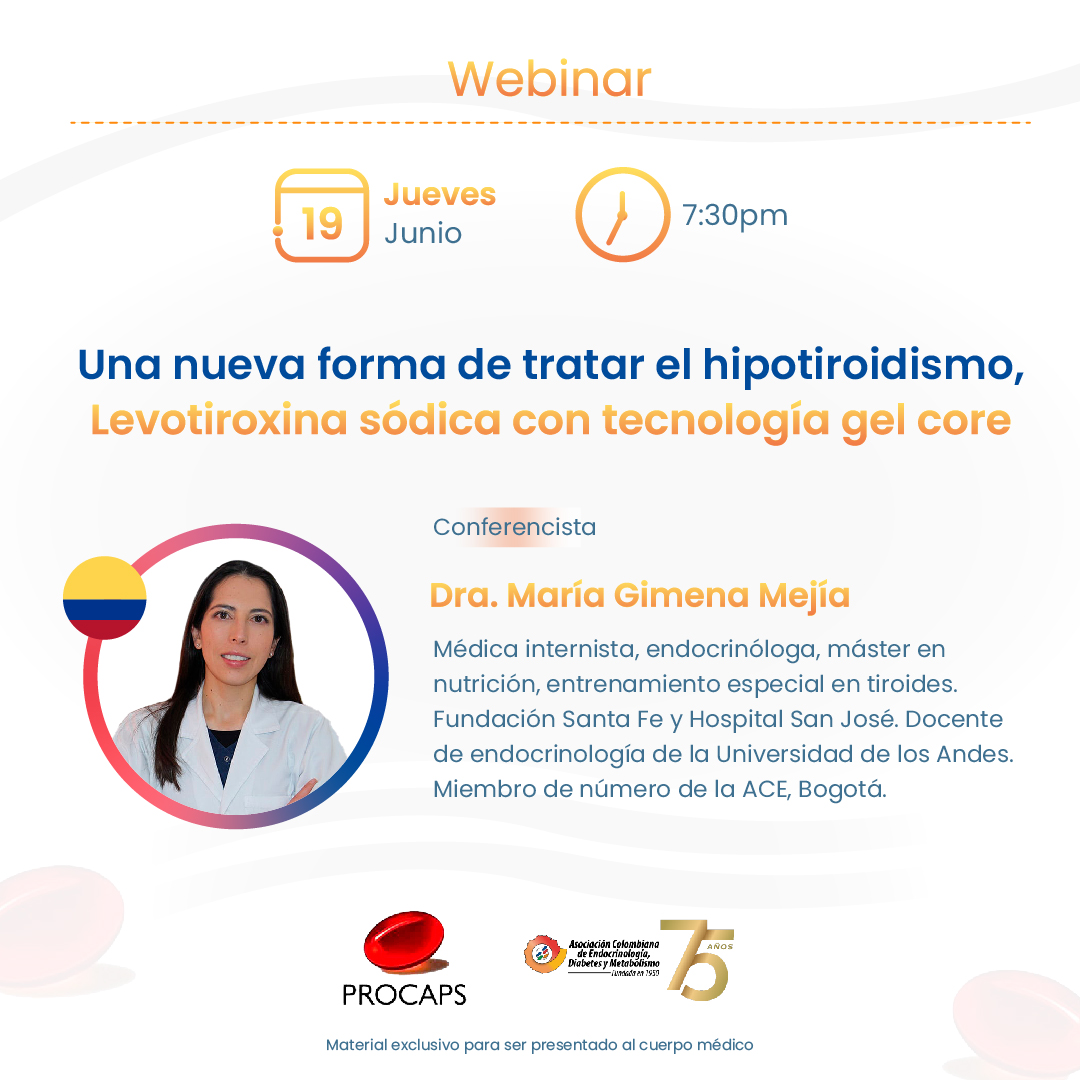 ¡Este jueves 19 de junio a las 7:30 p.m. no te pierdas nuestro webinar exclusivo! 📷📷
Conéctate con la Dra. María Gimena Mejía, experta en tiroides.

Clic aquí para inscribirte: campusaceendocrino.com
#WebinarMédico #Hipotiroidismo #Endocrinología #ActualizaciónMédica